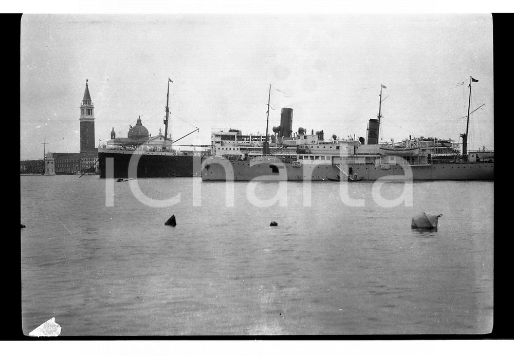 Fotografia d epoca originale 1928 VENEZIA Piroscafi davanti San Giorgio Maggiore NEGATIVO ORIGINALE 1