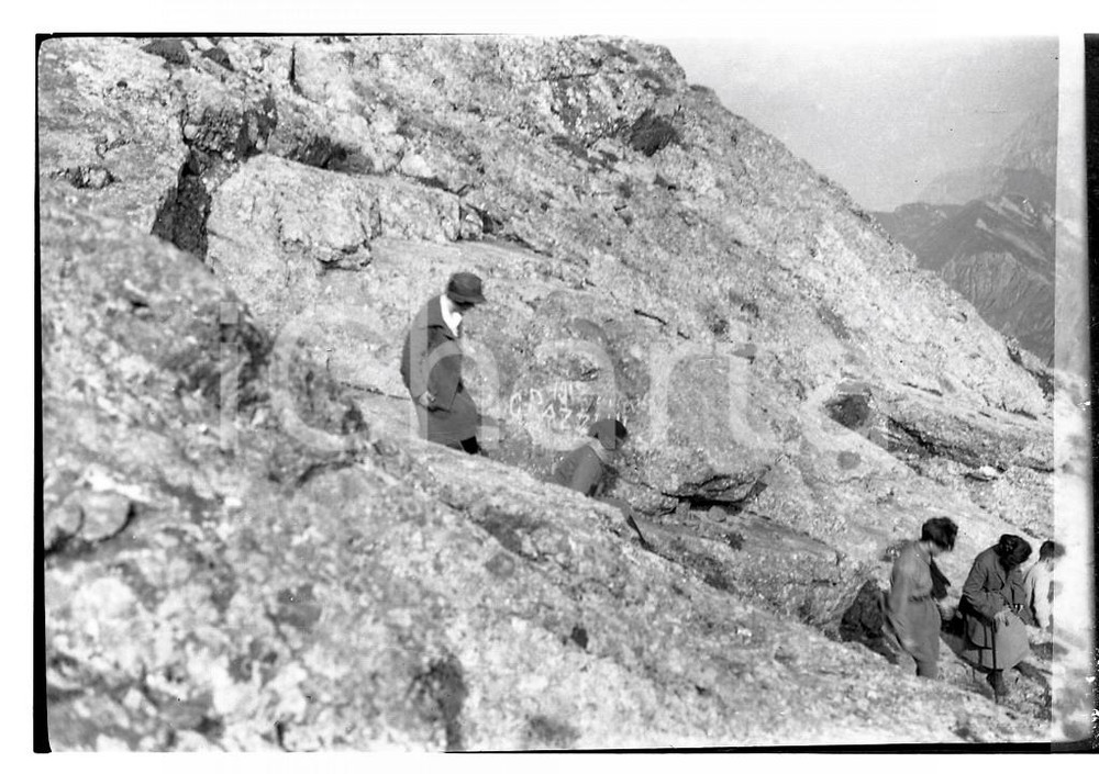 Fotografia d epoca originale 1921 PIZZO TRE SIGNORI BG Discesa dalla cima NEGATIVO ORIGINALE 1