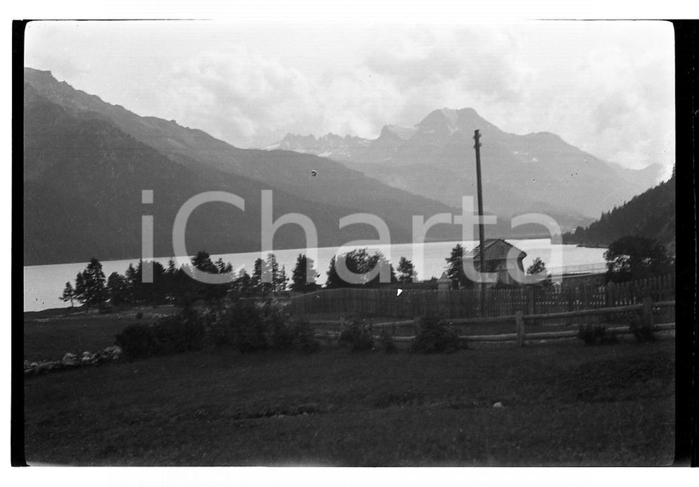 Fotografia d epoca originale 1923 GARLATE LC Panorama del lago tra le montagne NEGATIVO ORIGINALE 1