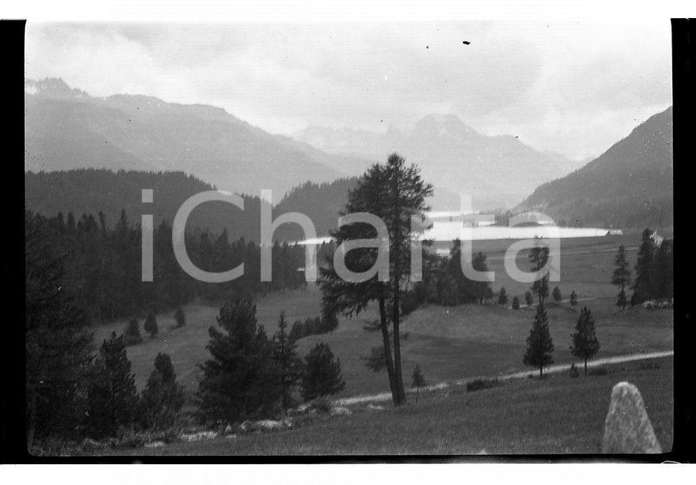 Fotografia d epoca originale 1923 SAINT MORITZ Scorcio panoramico verso il lago NEGATIVO ORIGINALE 1