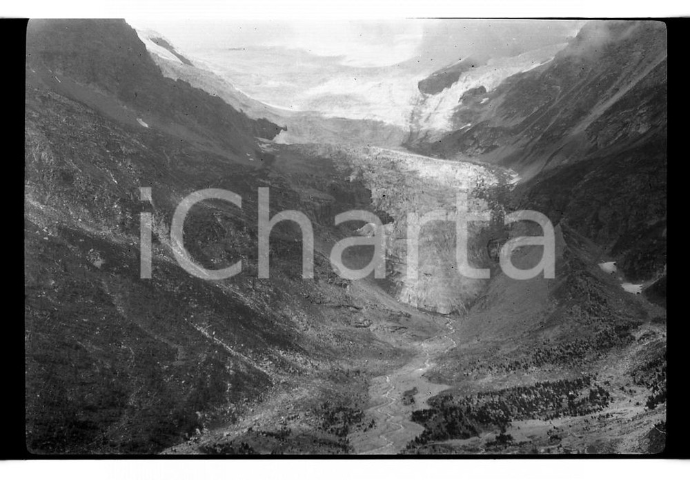 Fotografia d epoca originale 1923 MASSICCIO BERNINA Il ghiacciaio del Morteratsch NEGATIVO ORIGINALE 1