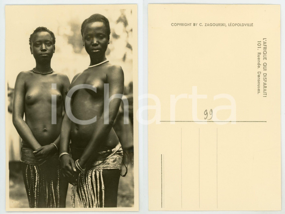 Cartolina originale da collezione 1930 ca C. ZAGOURSKI «L Afrique qui disparaît» RUANDA  Danseuses  Postcard 101 1