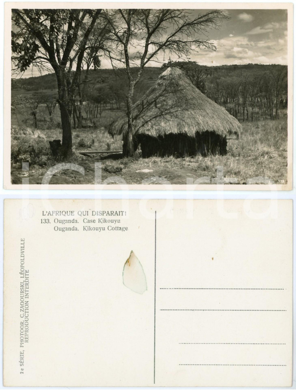 Cartolina originale da collezione 1930 C. ZAGOURSKI «L Afrique qui disparaît» OUGANDA Case KIKOUYU Postcard 133 1