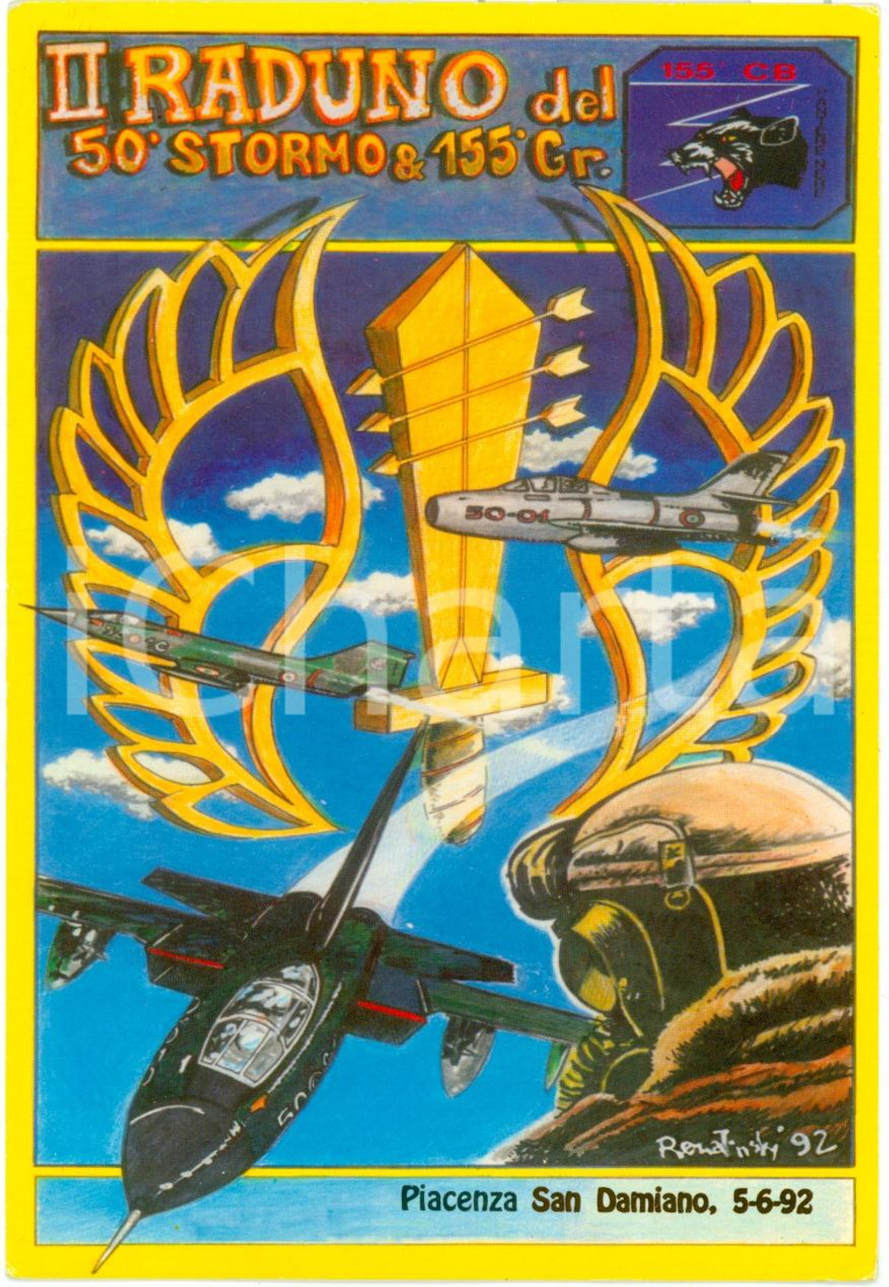 Cartolina originale da collezione 1992 PIACENZA SAN DAMIANO II Raduno 50° Stormo 155° Gruppo FG NV Ed. NUMERATA 1 1