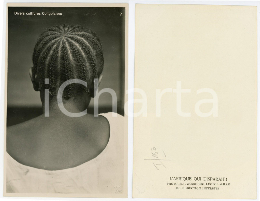 Cartolina originale da collezione 1930 C. ZAGOURSKI «L Afrique qui disparaît» Coiffures africaines Postcard 153 1