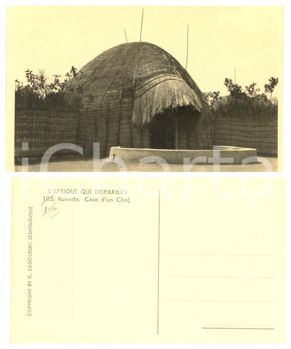 1930 ca C. ZAGOURSKI «L'Afrique qui disparaît» RUANDA Case d'un chief ^Postcard  Fotocartolina postale d'epoca, appartenente alla serie &laquo;L'Afrique qui dispara&icirc;t&raquo; del fotografo Casimir Zagourski (L&eacute;opoldville).Non viaggiata.CONDIZIONI: GFORMATO: 14x9 cm     originale e autentica 1