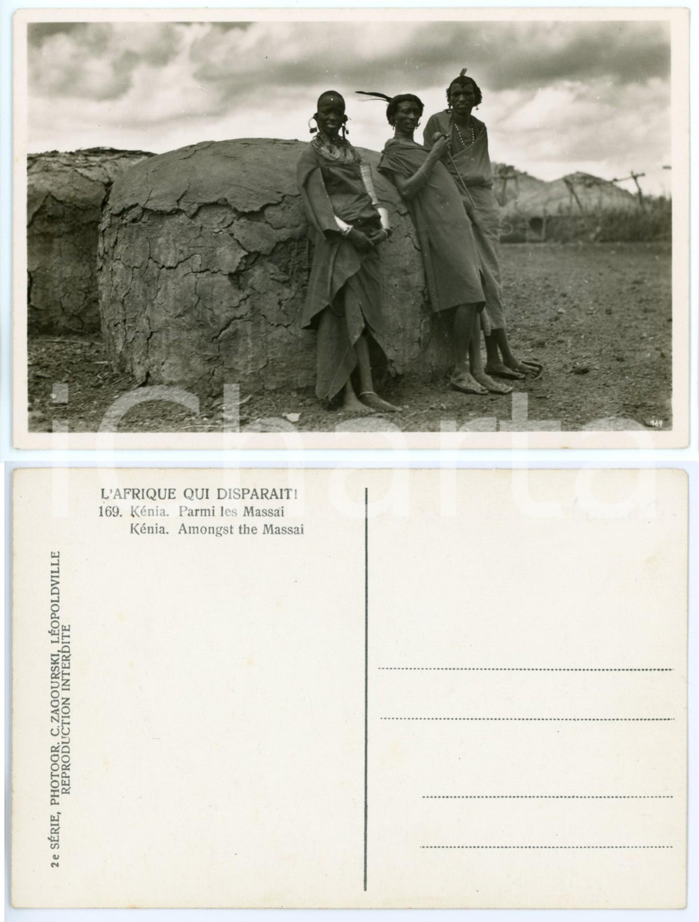 1930 C. ZAGOURSKI «L'Afrique qui disparaît» KENIA Parmi les MASSAI Postcard 169  Fotocartolina postale d'epoca, appartenente alla 2^serie «L'Afrique qui disparaît» del fotografo Casimir Zagourski (Léopoldville).N°169, non viaggiata.  GOOD/buono  FORMATO: 14x9 cm originale e autentica 1