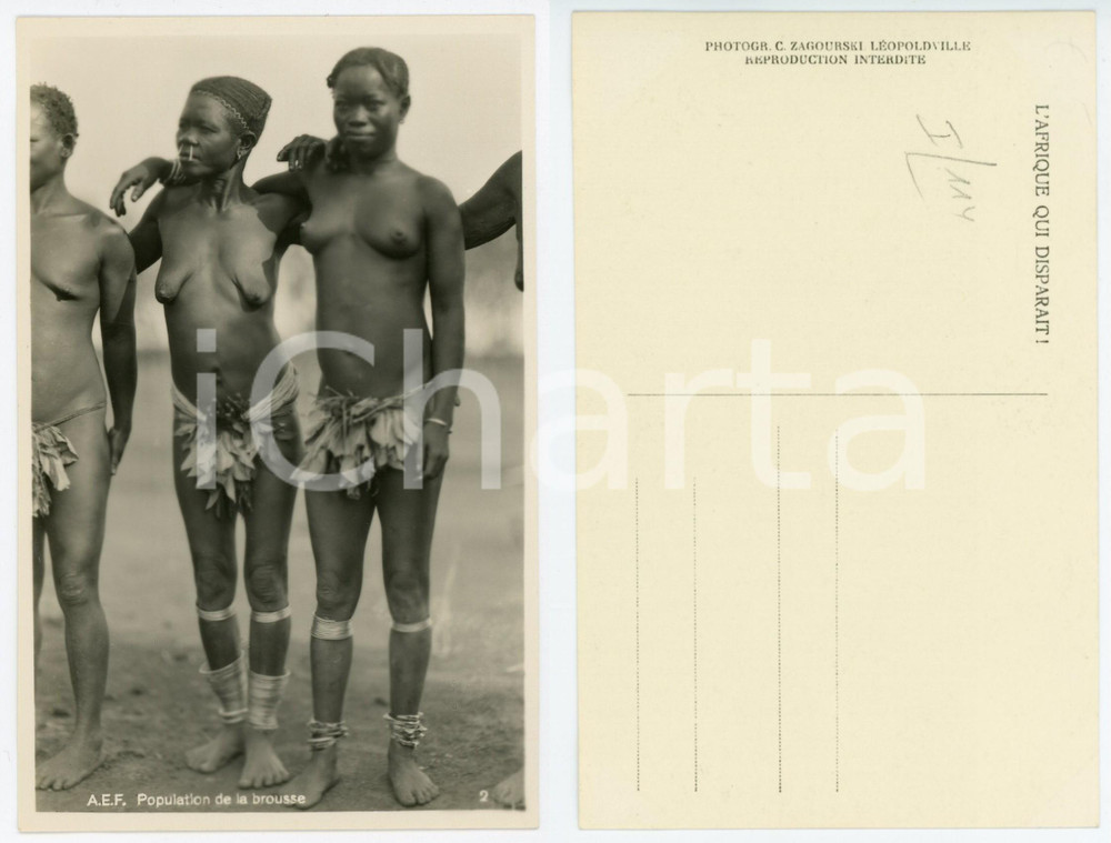 Cartolina originale da collezione 1930 ca C. ZAGOURSKI «L Afrique qui disparaît» A.E.F. Population de la brousse 1