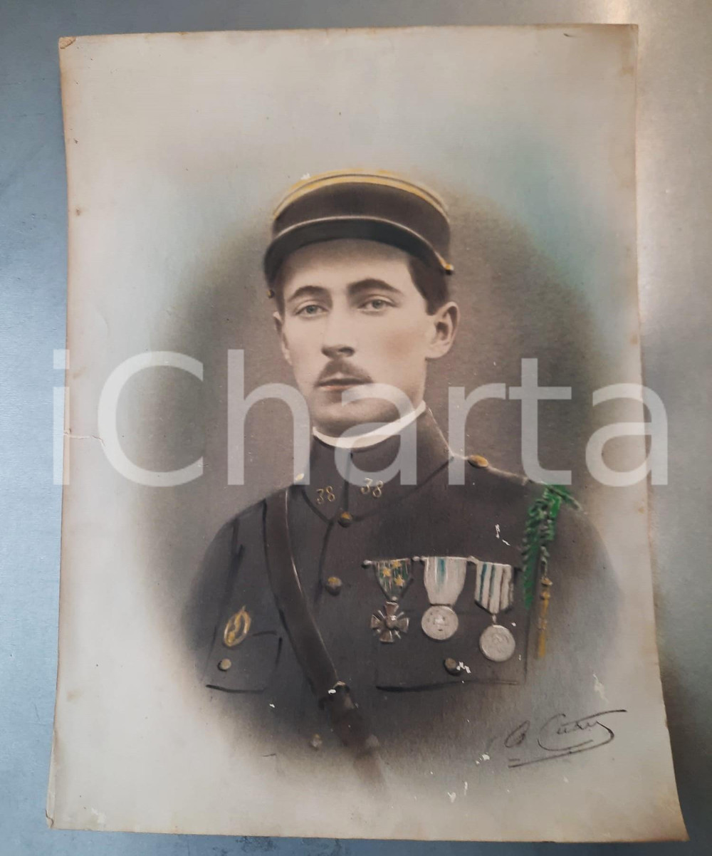 Fotografia d epoca originale 1915 ca ANTIBES Portrait officier 38e Régiment Infanterie avec médailles Photo 1