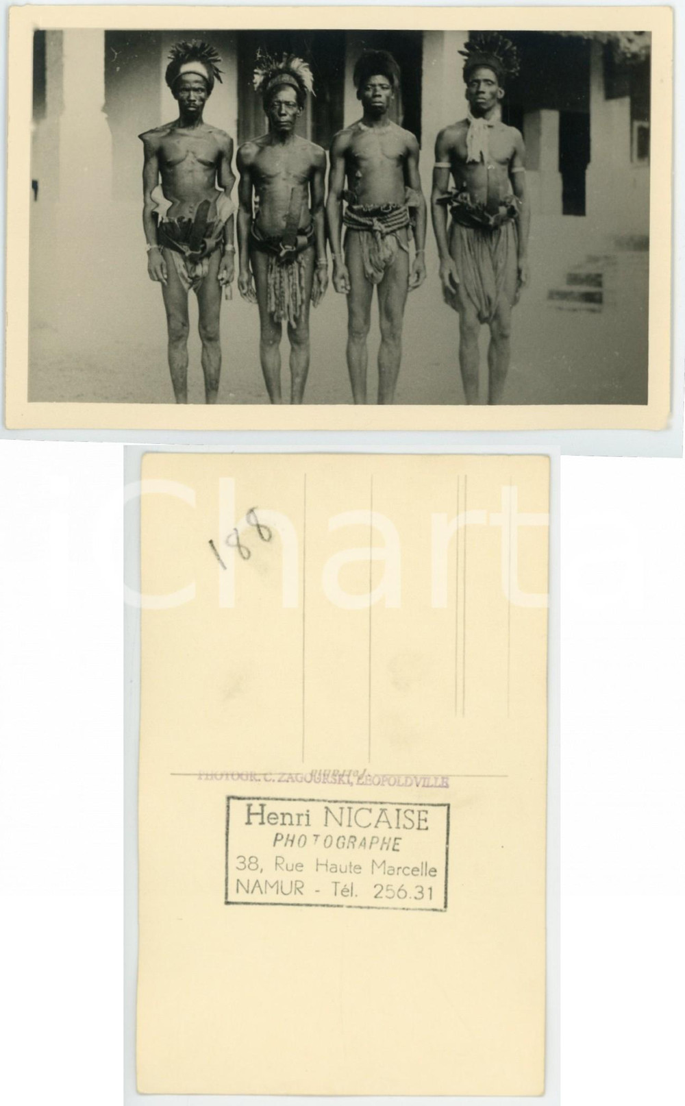 1930 ca C. ZAGOURSKI «L'Afrique qui disparaît» BONGELIMA notables *Postcard n.75  Fotocartolina postale d'epoca, appartenente alla 2^ serie &laquo;L'Afrique qui dispara&icirc;t&raquo; del fotografo Casimir Zagourski (L&eacute;opoldville).N&deg; 75, non viaggiata.Al verso timbro: "Henri Nicaise Photographe - Namur"CONDIZIONI: FAIRFORMATO: 14x9 cm     originale e autentica 1