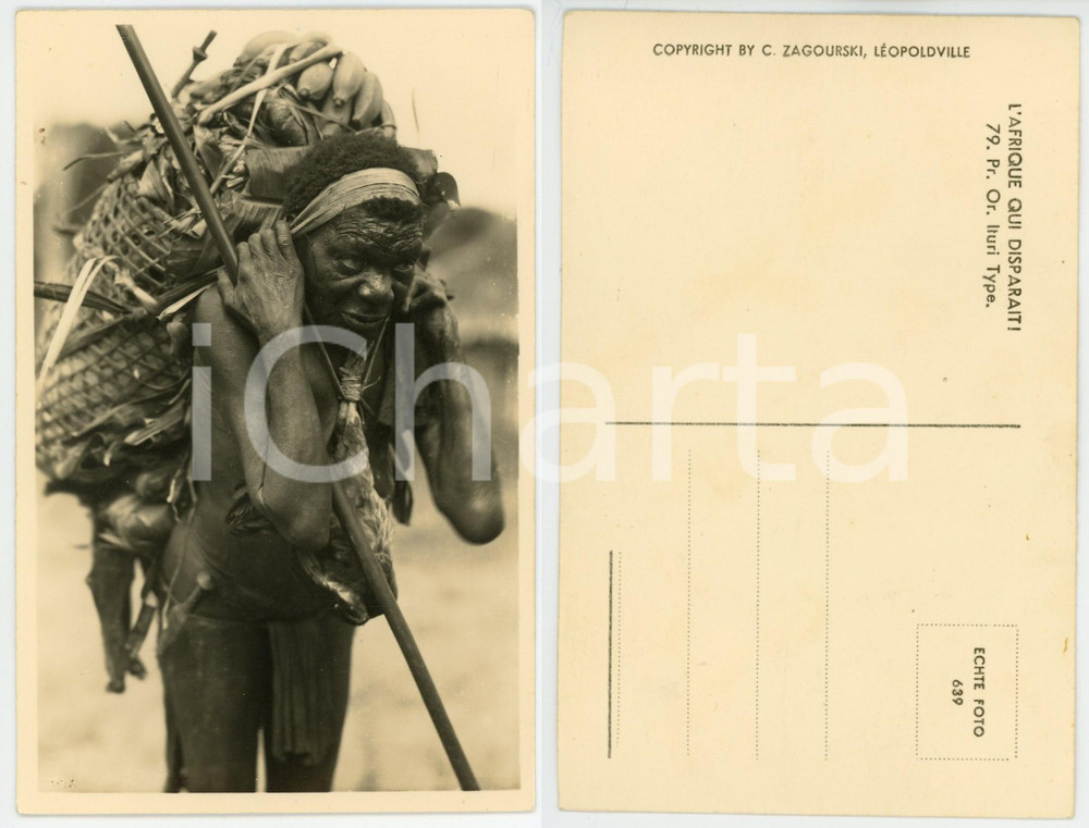 1930 ca C. ZAGOURSKI «L'Afrique qui disparaît» Pr. Or. ITURI type ^Carte postale  Fotocartolina postale d'epoca, appartenente alla serie &laquo;L'Afrique qui dispara&icirc;t&raquo; del fotografo Casimir Zagourski (L&eacute;opoldville).N&deg; 79, non viaggiata.CONDIZIONI: FAIRFORMATO: 9x14 cm     originale e autentica 1