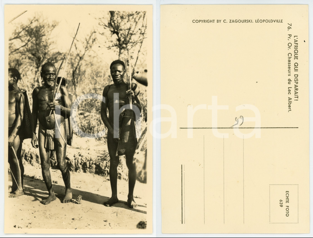 Cartolina originale da collezione 1930 ca C. ZAGOURSKI «L Afrique qui disparaît» Pr. Or. Chasseurs du Lac Albert 1