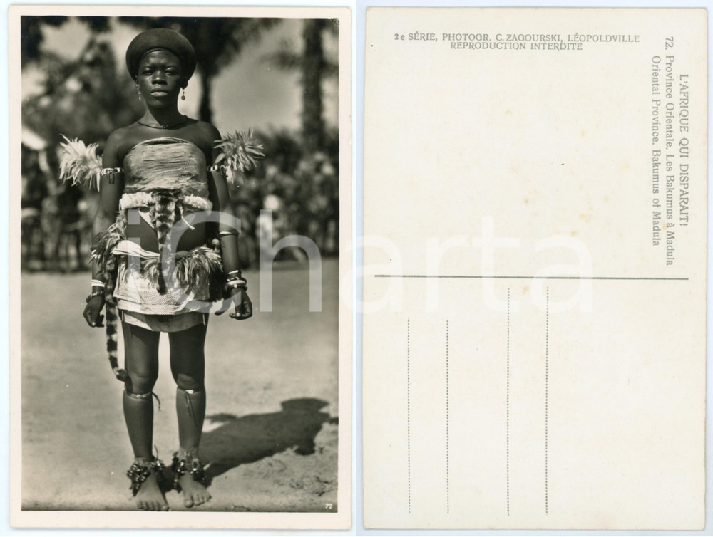 Cartolina originale da collezione 1930 ca C. ZAGOURSKI «L Afrique qui disparaît» Bakumus à Madula Postcard n.72 1