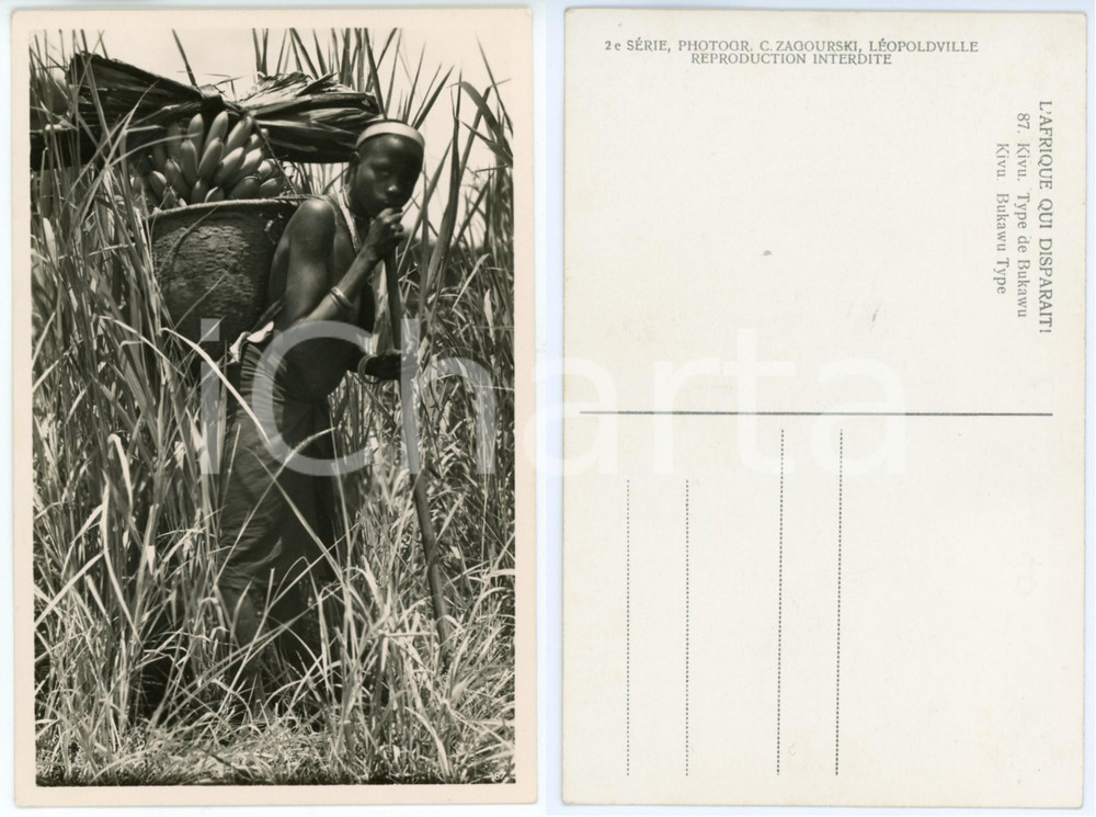 Cartolina originale da collezione 1930 ca C. ZAGOURSKI «L Afrique qui disparaît» KIVU  Type BUKAWU  Postcard 87 1