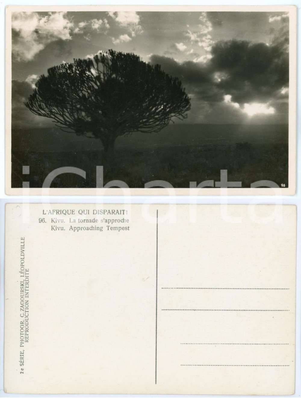 Cartolina originale da collezione 1930 ca C. ZAGOURSKI «L Afrique qui disparaît» KIVU  Tornade s approche  n.96 1