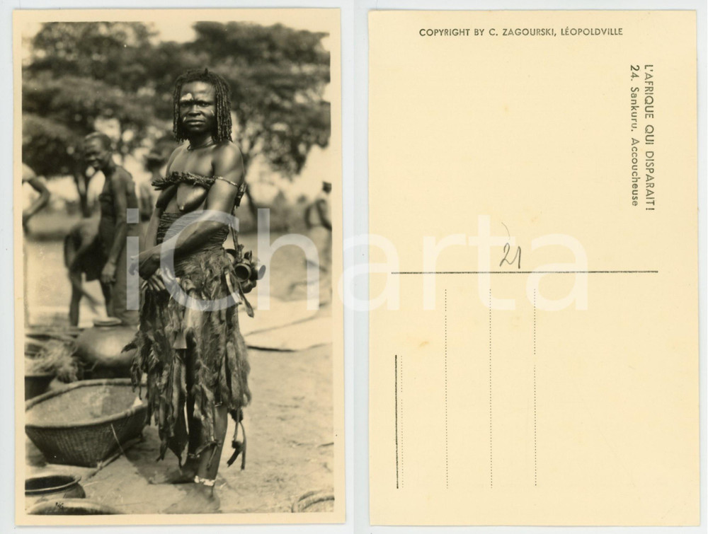 1930 ca C. ZAGOURSKI "L'Afrique qui disparaît" Sankuru - Accoucheuse *Postcard  Fotocartolina postale d'epoca, appartenente alla serie «L'Afrique qui disparaît» del fotografo Casimir Zagourski (Léopoldville).Non viaggiata.  GOOD/buono  FORMATO: 9x14 cm originale e autentica 1