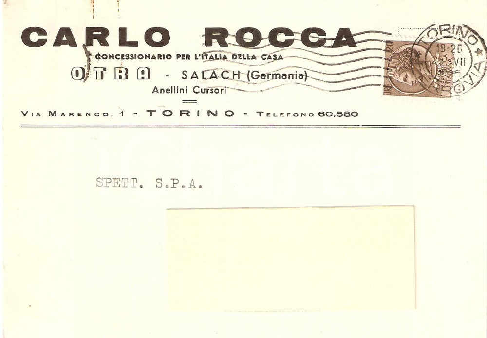 Cartolina originale da collezione 1958 TORINO Carlo ROCCA concessionario Azienda OTRA Cartolina Commerciale 2 1
