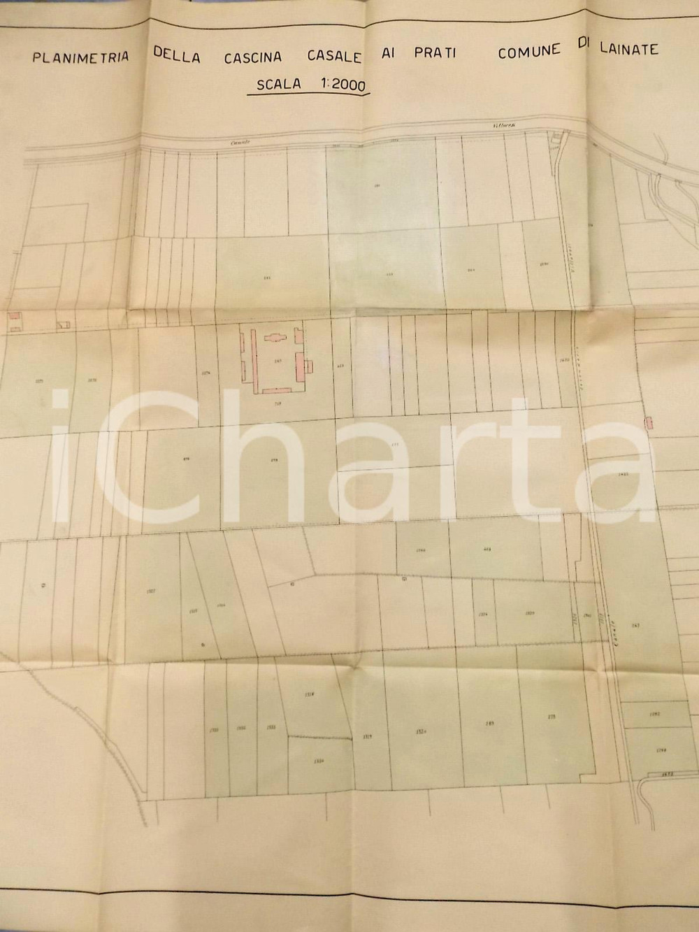Stampa, bozzetto originale 1930 ca LAINATE Planimetria della Cascina CASALE ai Prati  Adolfo ROSSI (2) 1