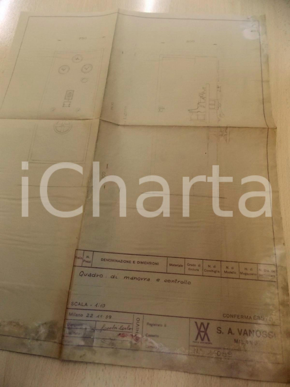 Stampa, bozzetto originale 1939 MILANO S. A. VANOSSI Progetto Carlo SACCHI Quadro di manovra e controllo 1