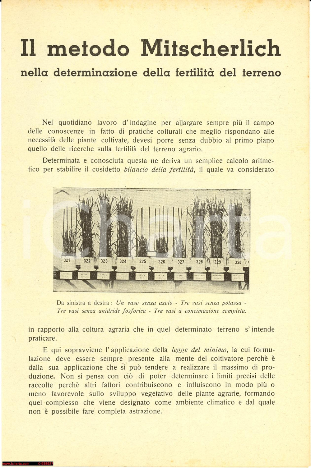 Oggetto da collezione cartaceo 1939 Ilario ZANNONI Metodo MITSCHERLICH terreni fertili 1