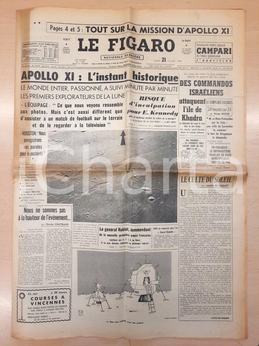 1979 LE FIGARO Apollo XI:  l'instant historique - Alunissage *Journal DATA: 21 luglio 1969Giornale originale d'epoca. PAGINE: 16 POOR/danneggiato piegature d'epoca; ingiallimento marginale evidente FORMATO: 42x60 cm originale e autentica 1