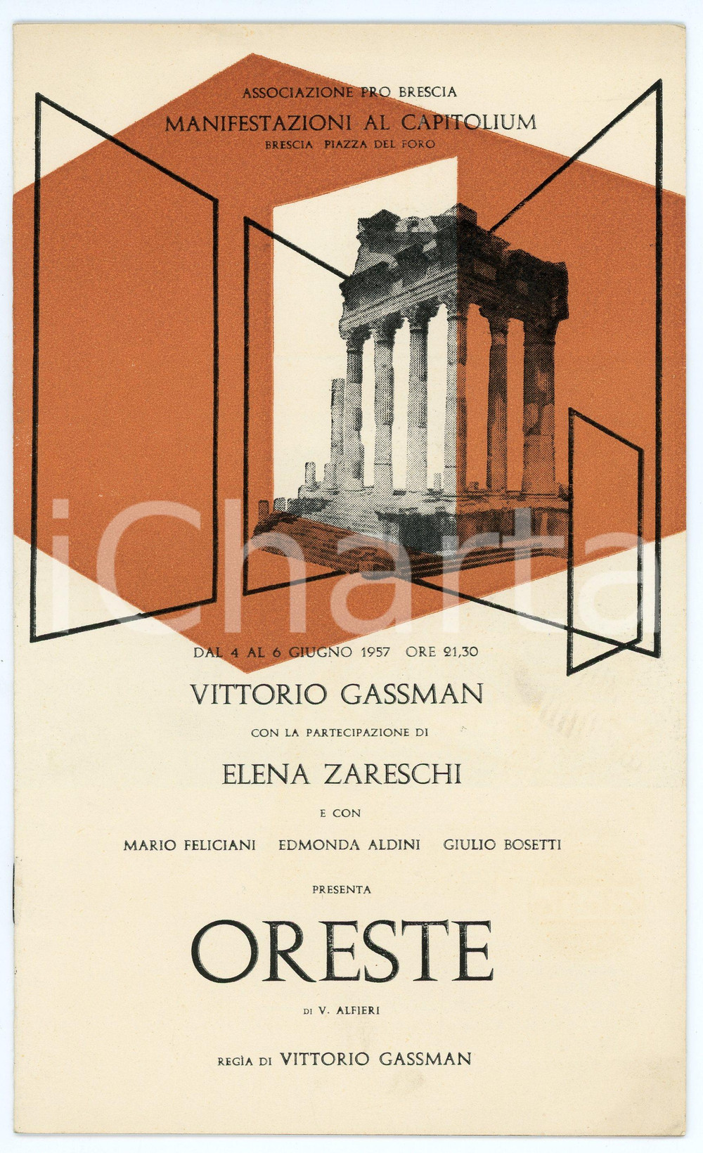 Oggetto da collezione cartaceo 1957 BRESCIA Capitolium  Oreste con Vittorio GASSMAN Libretto 1