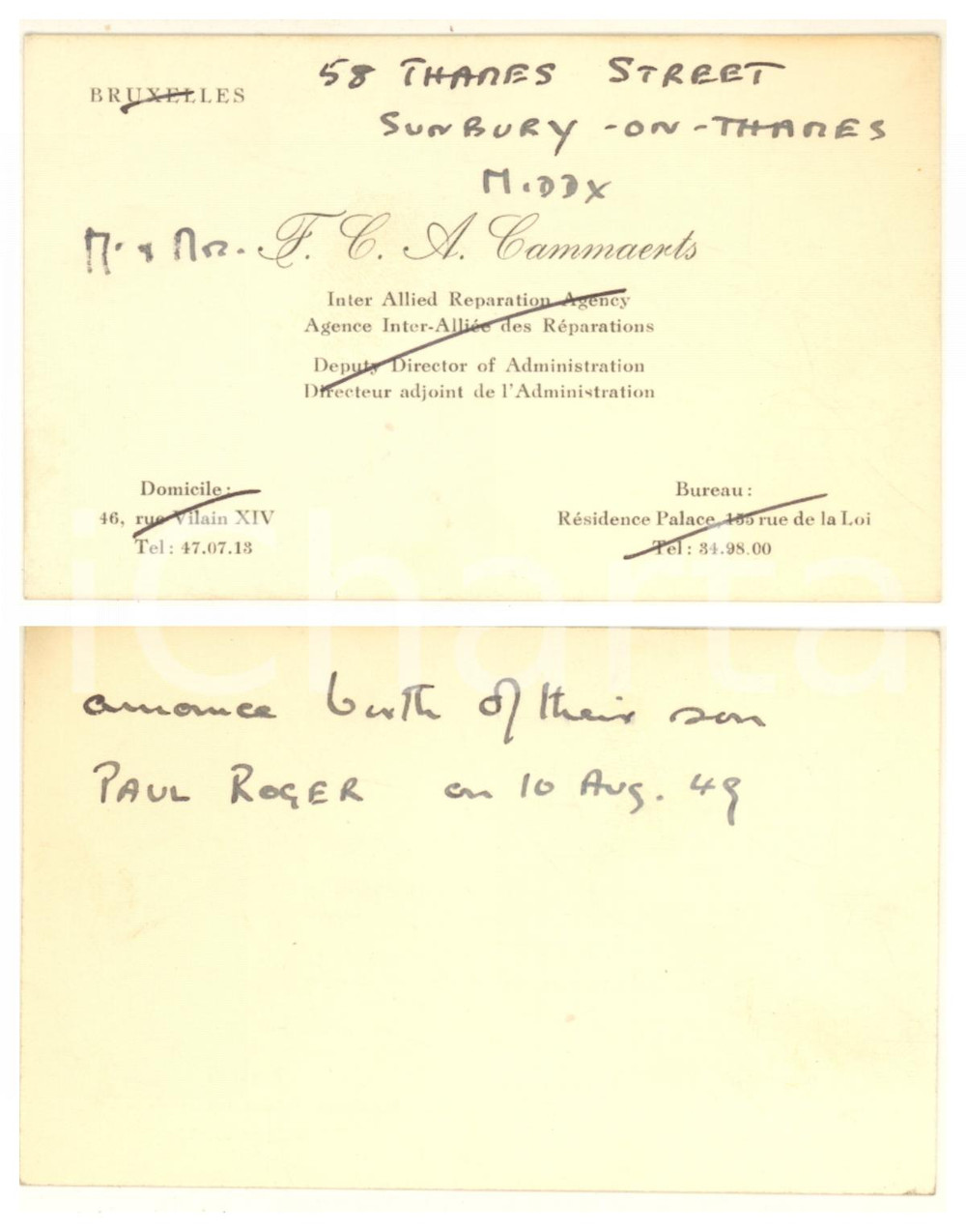 Autografo originale 1949 Francis Charles Albert CAMMAERTS Secret agent Autograph 1