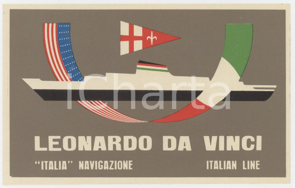 1960 ca ITALIA NAVIGAZIONE T/n Leonardo Da Vinci ITALIAN LINE Etichetta 13x8 Etichetta d'epoca.  CONDIZIONI:GOOD/buonoFORMATO: 13x8 cm originale e autentica 1