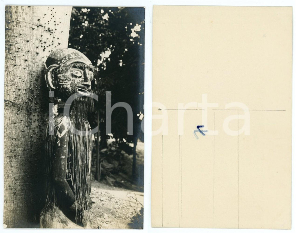 1940 ca AFRICA CONGO BELGA Maschera rituale - Fotografia 8x13 cm  Fotografia originale d'epoca, in formato cartolina postale.Numero a pennarello al verso (71).  GOOD/buono  FORMATO: 8x13 cm originale e autentica 1