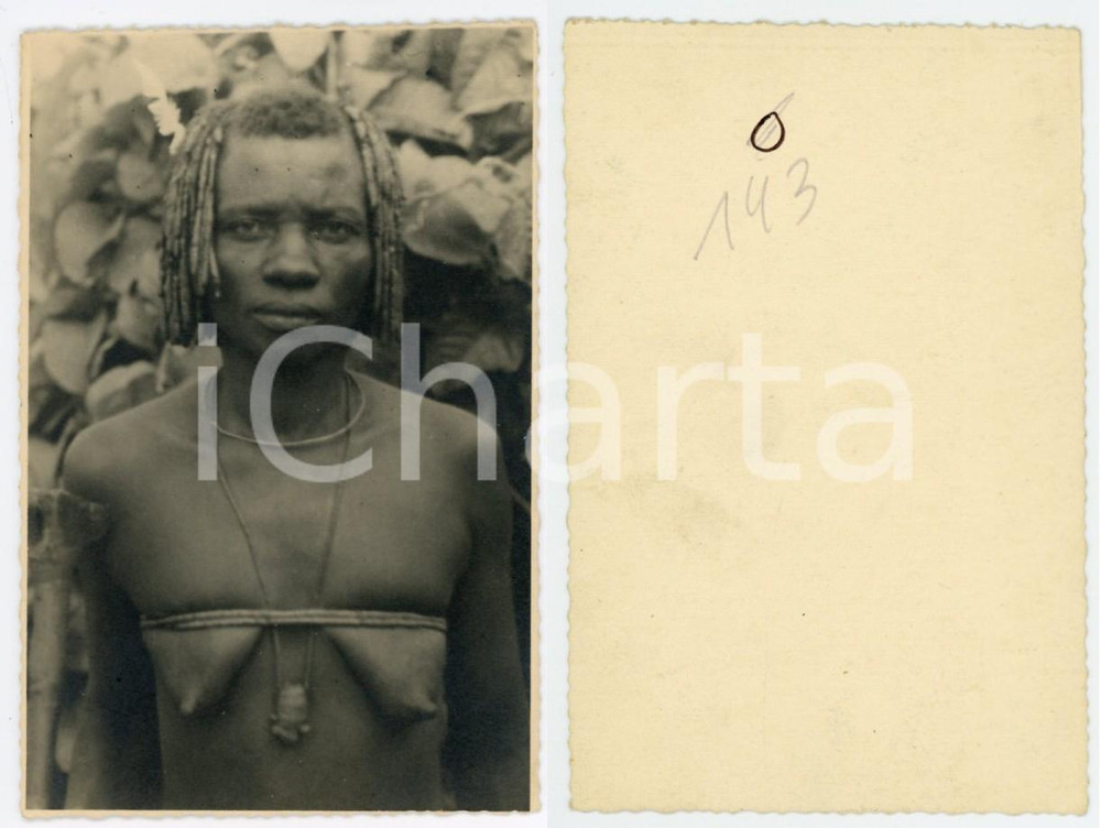 Fotografia d epoca originale 1940 ca AFRICA CONGO BELGA Donna LUSAMBO  Ritratto Foto 8x12cm 1