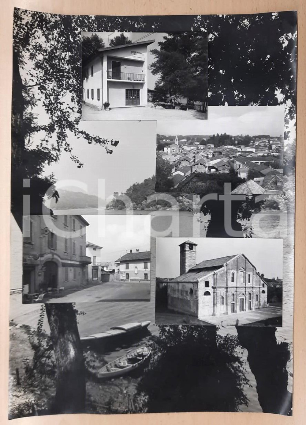 1955 ca VARALLO POMBIA Ristorante del porto - Bozzetto preparatorio cartolina Bozzetto preparatorio per cartolina postale.Collage su cartoncino flessibile.  FAIR/discreto Lievi smussature agli angoli FORMATO: 33x46 cm originale e autentica 1