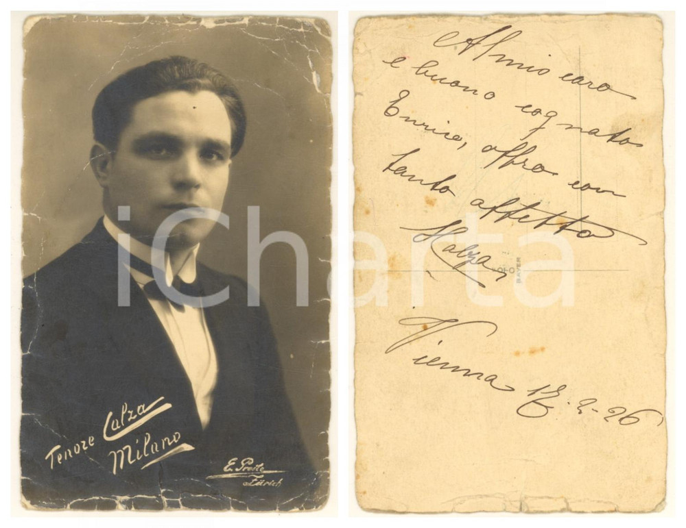 Autografo originale 1926 VIENNA  OPERETTA  Tenore CALZA  Cartolina con messaggio autografo 1