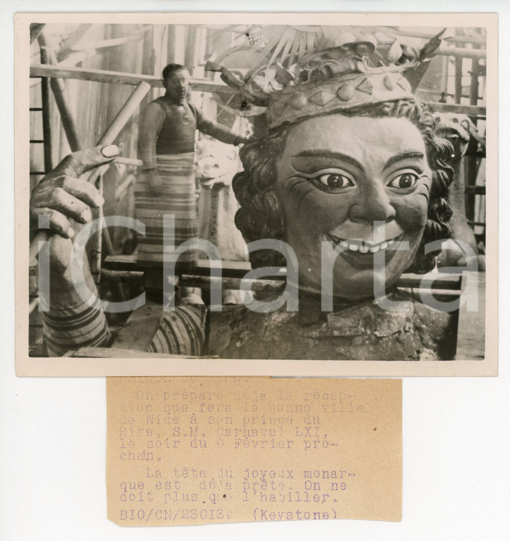 Fotografia d epoca originale 1939 NICE F Préparatifs pour le CARNAVAL Tête Prince Du Rire Photographie 1