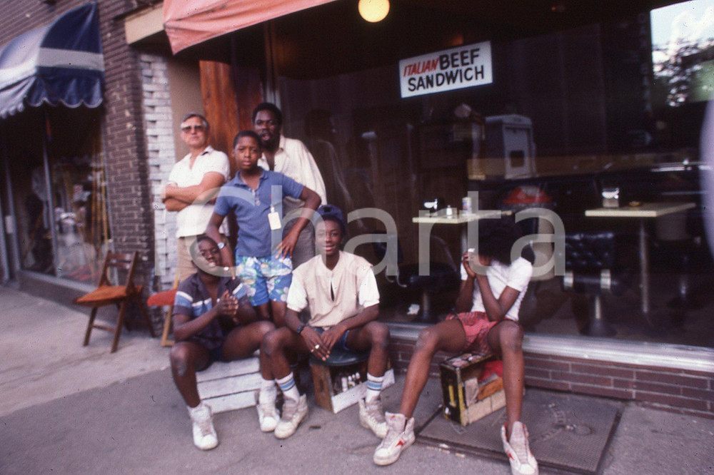 Fotografia d epoca originale 1986 LEE BALTERMAN Street life in CHICAGO 35mm vintage slide 1