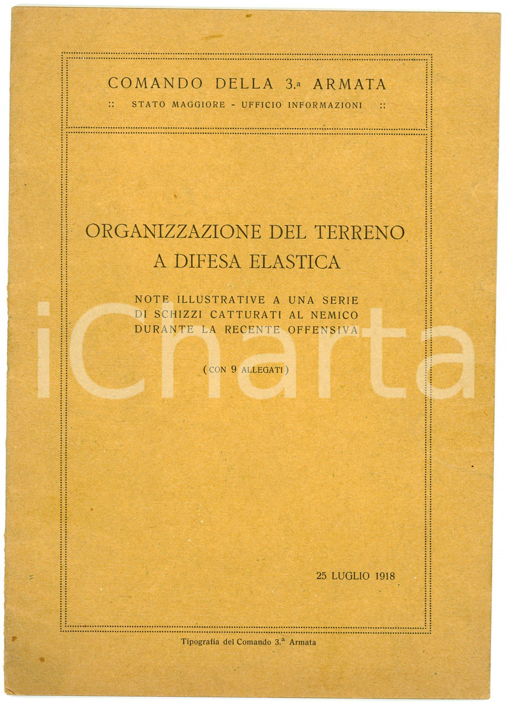 Libro, pubblicazione d epoca 1918 STATO MAGGIORE Comando 3 Armata  Terreno a difesa elastica Pubblicazione 1