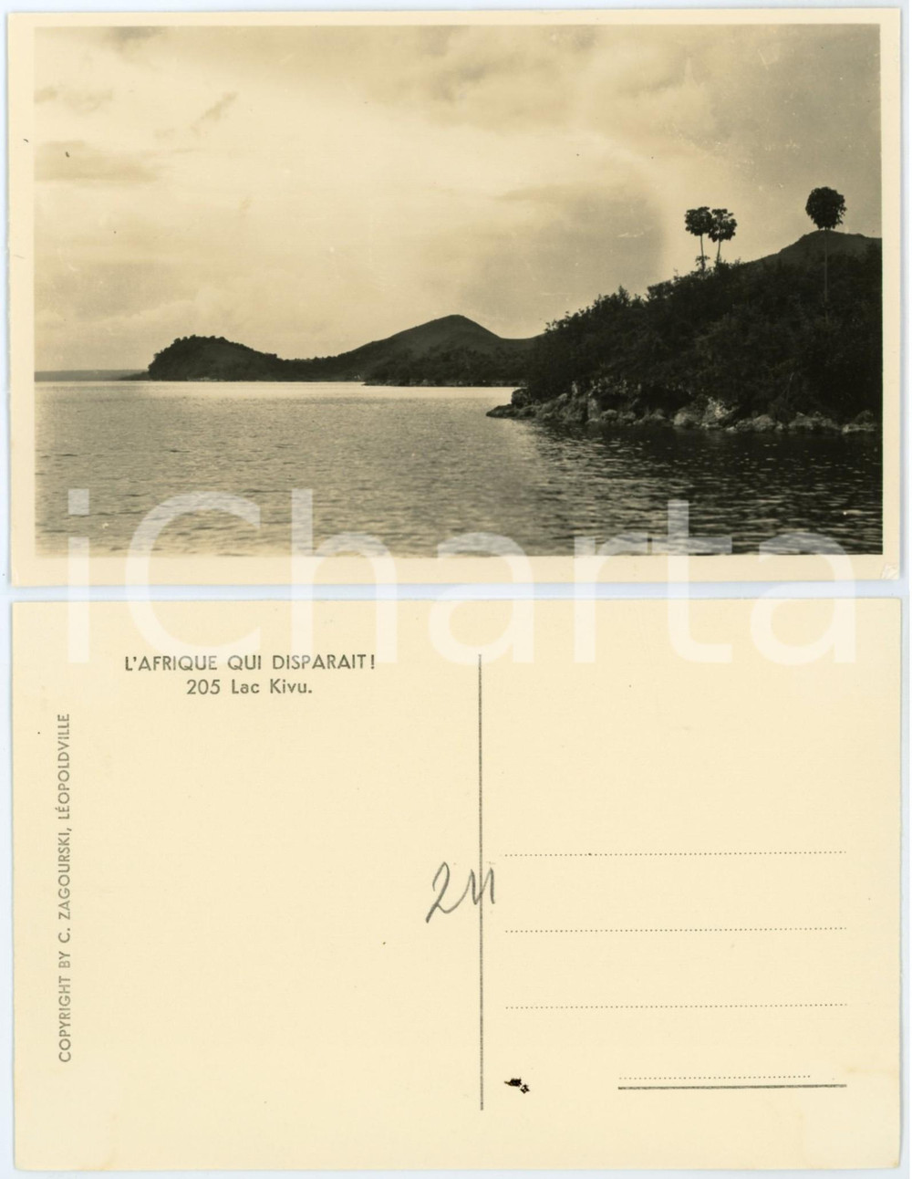 Cartolina originale da collezione 1930 ca C. ZAGOURSKI «L Afrique qui disparaît» Lac KIVU  Postcard n°205 1