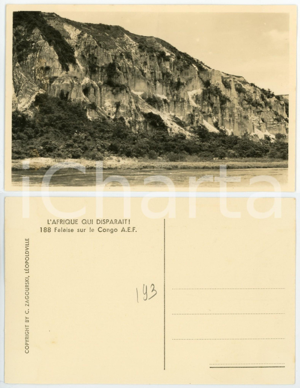 Cartolina originale da collezione 1930 ca C. ZAGOURSKI «L Afrique qui disparaît» Falaise sur le Congo A.E.F. 1