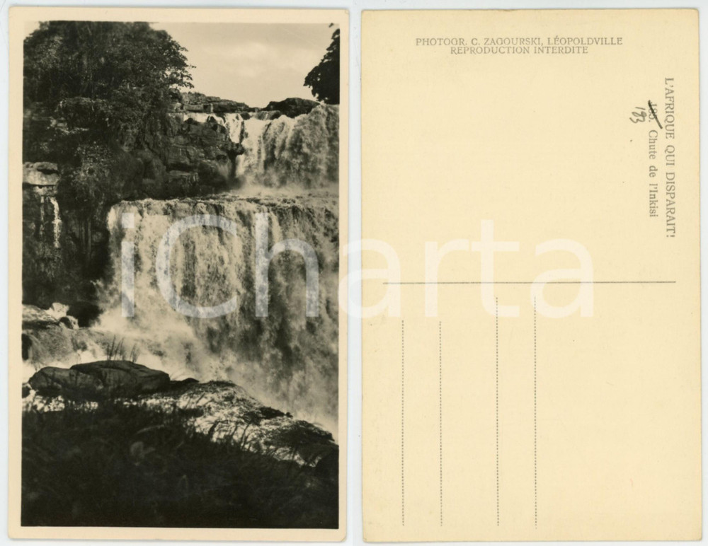 Cartolina originale da collezione 1930 ca C. ZAGOURSKI «L Afrique qui disparaît» Chute de l Inkisi Postcard 1