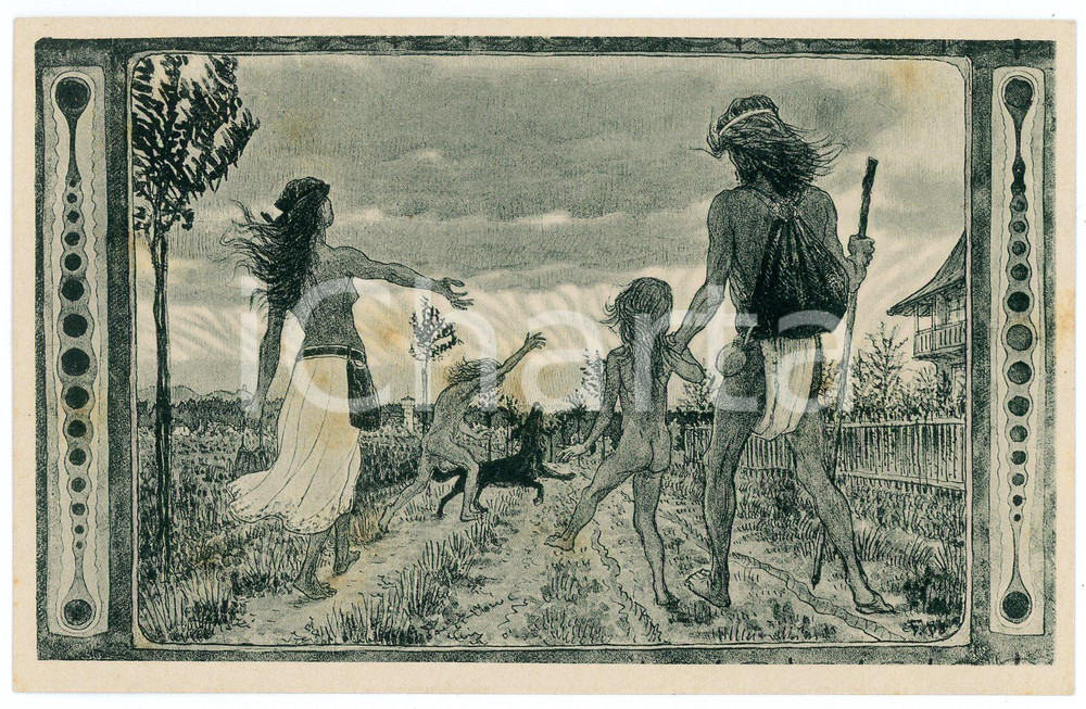 1910 ca Artist FIDUS Hugo HÖPPENER - "Nach Hause" - Postcard (2)  Cartolina d'epoca, non viaggiata.  FAIR/discreto fioriture FORMATO: 14x9 cm originale e autentica 1