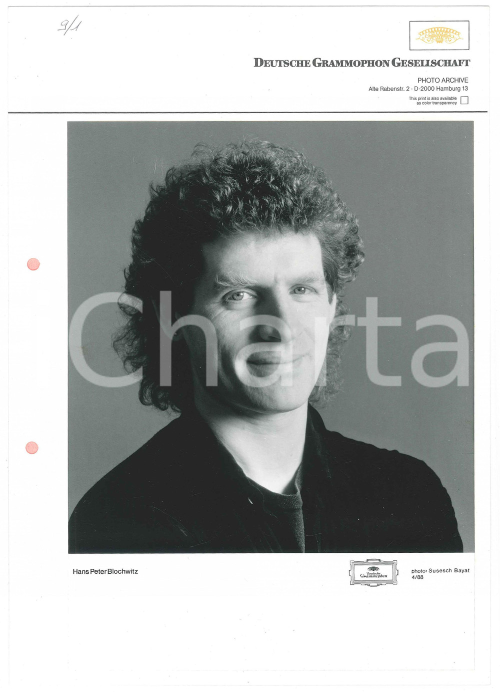 Fotografia d epoca originale 1990 ca GERMANIA LIRICA  Hans Peter BLOCHWITZ Foto DEUTSCHE GRAMMOPHON 1