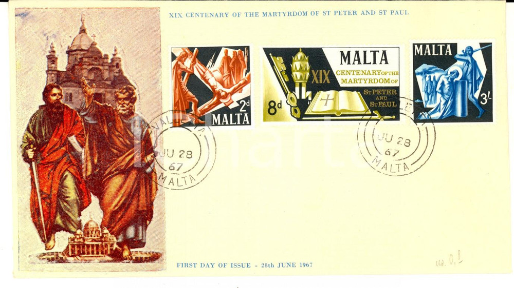 Materiale pubblicitario d’epoca 1967 MALTA XIX Centenary martyrdom ST PETER and PAUL First day of issue 1