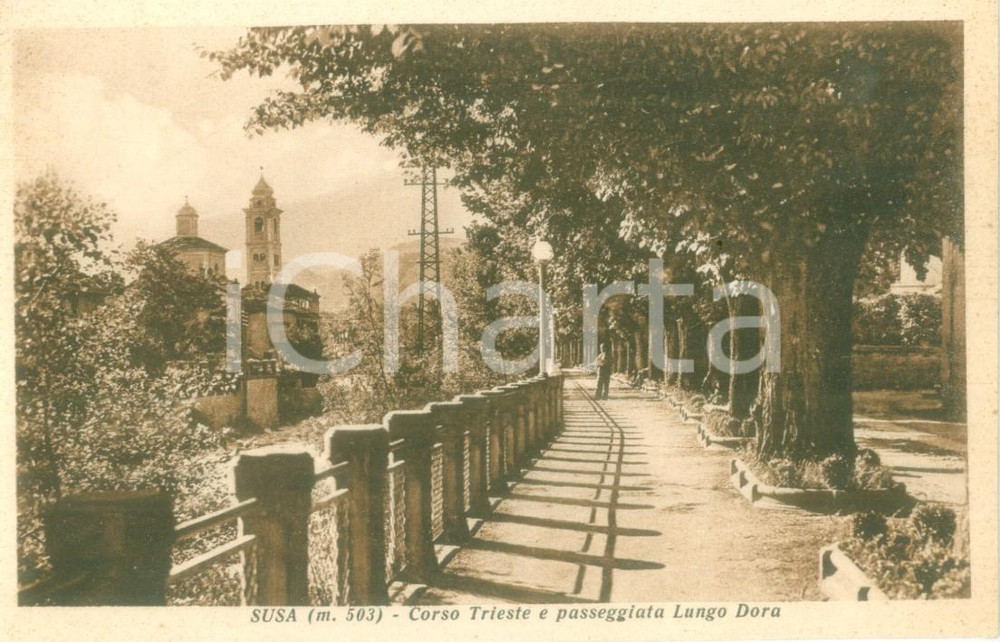 Cartolina originale da collezione 1940 ca SUSA TO Corso TRIESTE e passeggiata lungo la DORA Cartolina 3 1