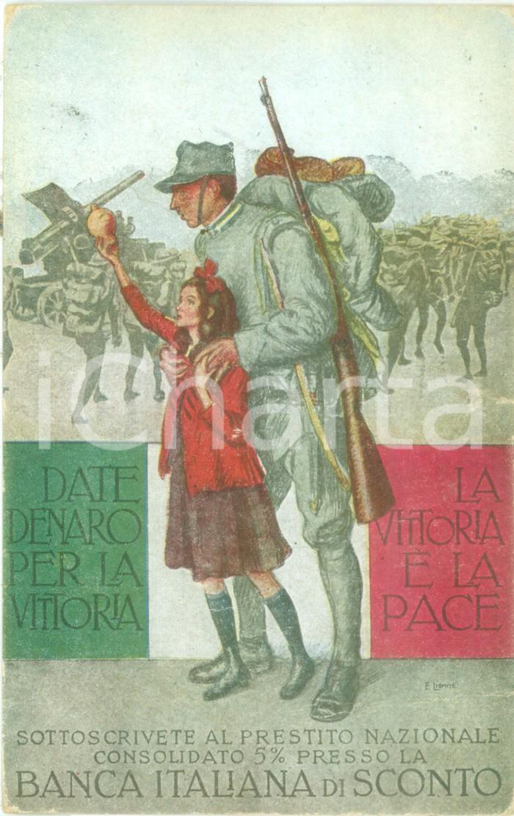 Cartolina originale da collezione 1918 PROPAGANDA WW1 Date denaro per la Vittoria Cartolina FP NV 2 1