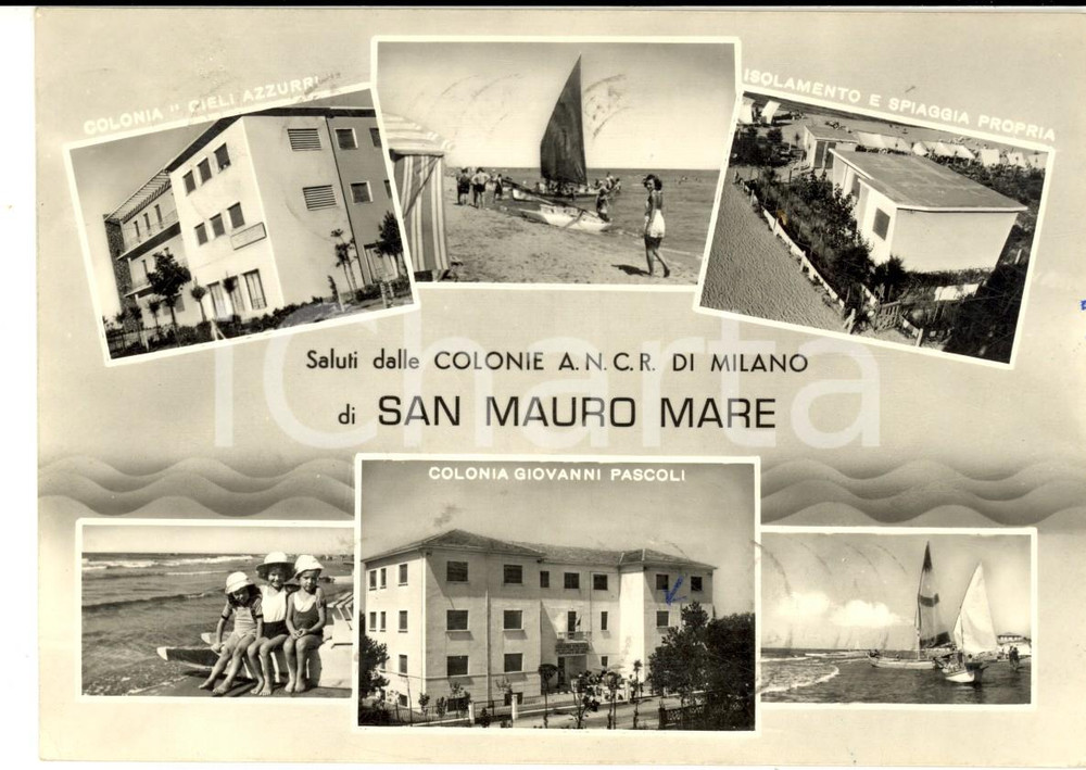Cartolina originale da collezione 1957 SAN MAURO MARE FC Vedutine colonie ANCR di MILANO Cartolina 1 1
