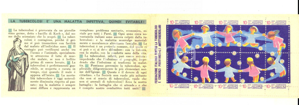 Documento originale, autentico 1959 XXII Campagna Nazionale ANTITUBERCOLARE Libretto 10 francobolli 2 1