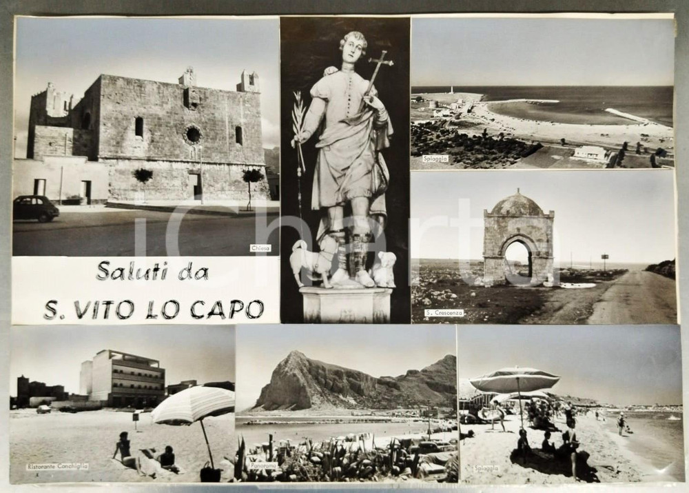 Stampa, bozzetto originale 1960 ca SAN VITO LO CAPO Vedutine con spiaggia  Bozzetto preparatorio cartolina 1