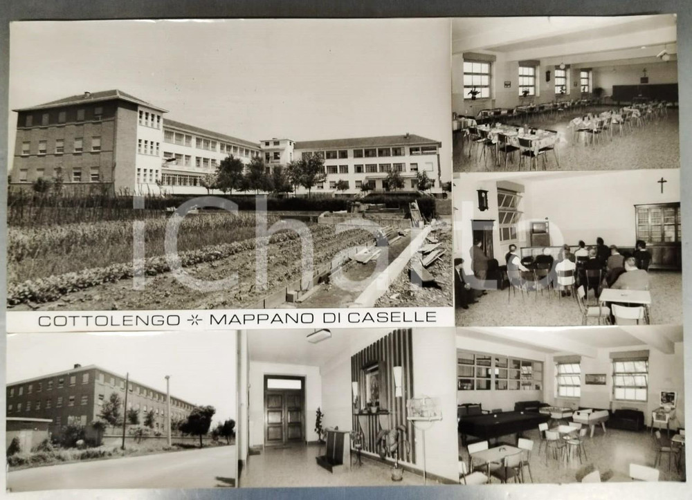 1960 ca MAPPANO Vedutine di Casa COTTOLENGO Bozzetto preparatorio cartolina (1) Bozzetto preparatorio per cartolina postale.Collage su cartoncino flessibile.  POOR/danneggiato Lievi smussature agli angoli FORMATO: 45x32 cm originale e autentica 1