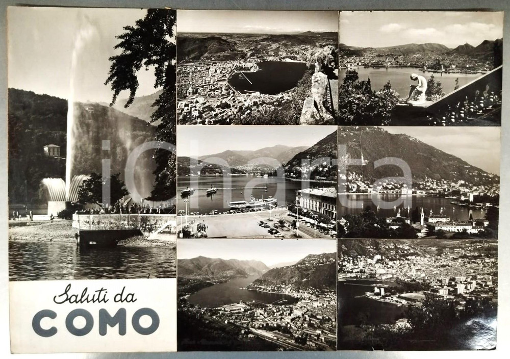 1955 ca COMO Vedutine della città - Bozzetto preparatorio cartolina Bozzetto preparatorio per cartolina postale.Collage su cartoncino flessibile.  FAIR/discreto Smussature agli angoli FORMATO: 44x32 cm originale e autentica 1