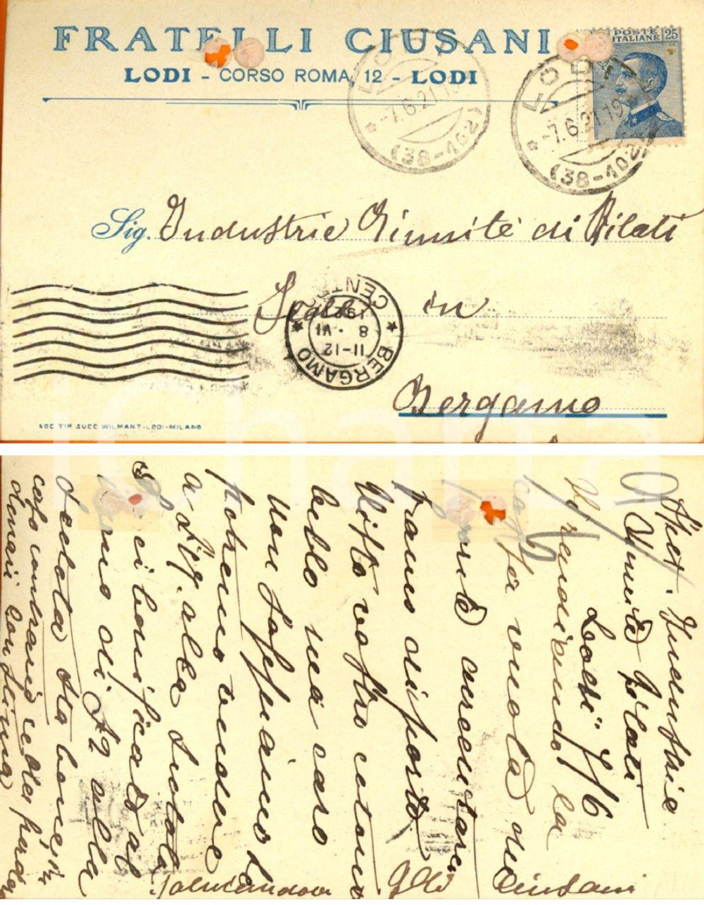 Cartolina originale da collezione 1921 LODI Ditta Fratelli CIUSANI Industrie Riunite Cartolina intestata FP VG 1