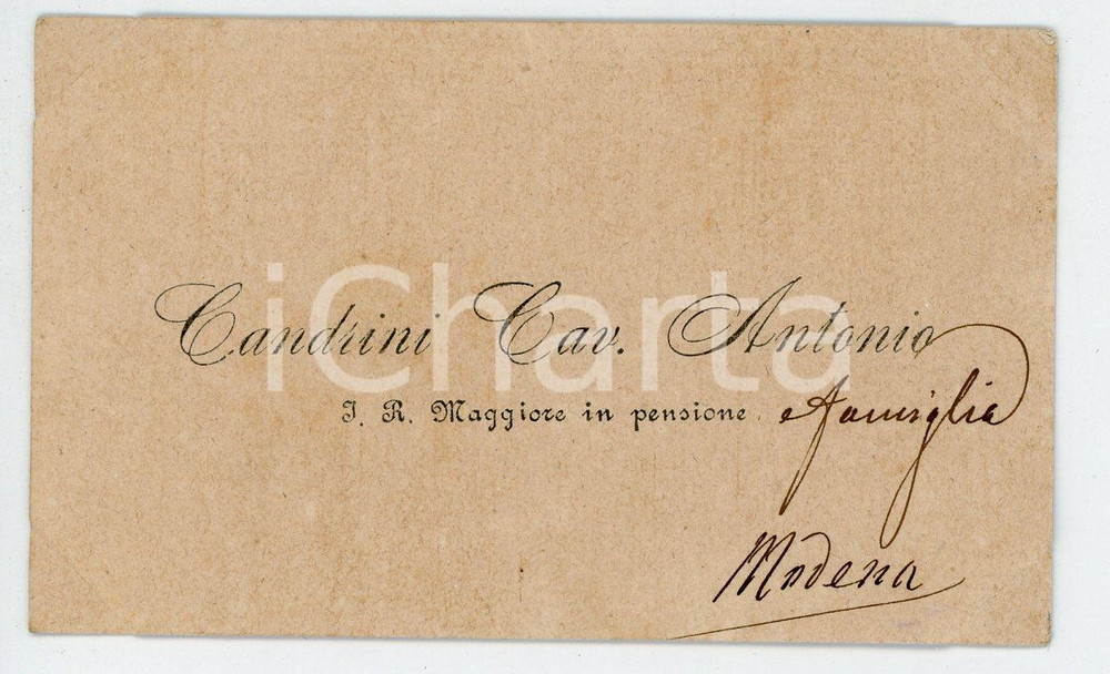 Autografo originale 1920 ca MODENA Cav. Antonio CANDINI Maggiore in pensione  Biglietto AUTOGRAFO 1